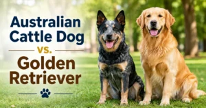 Australian Cattle Dog vs. Golden Retriever comparison outdoors