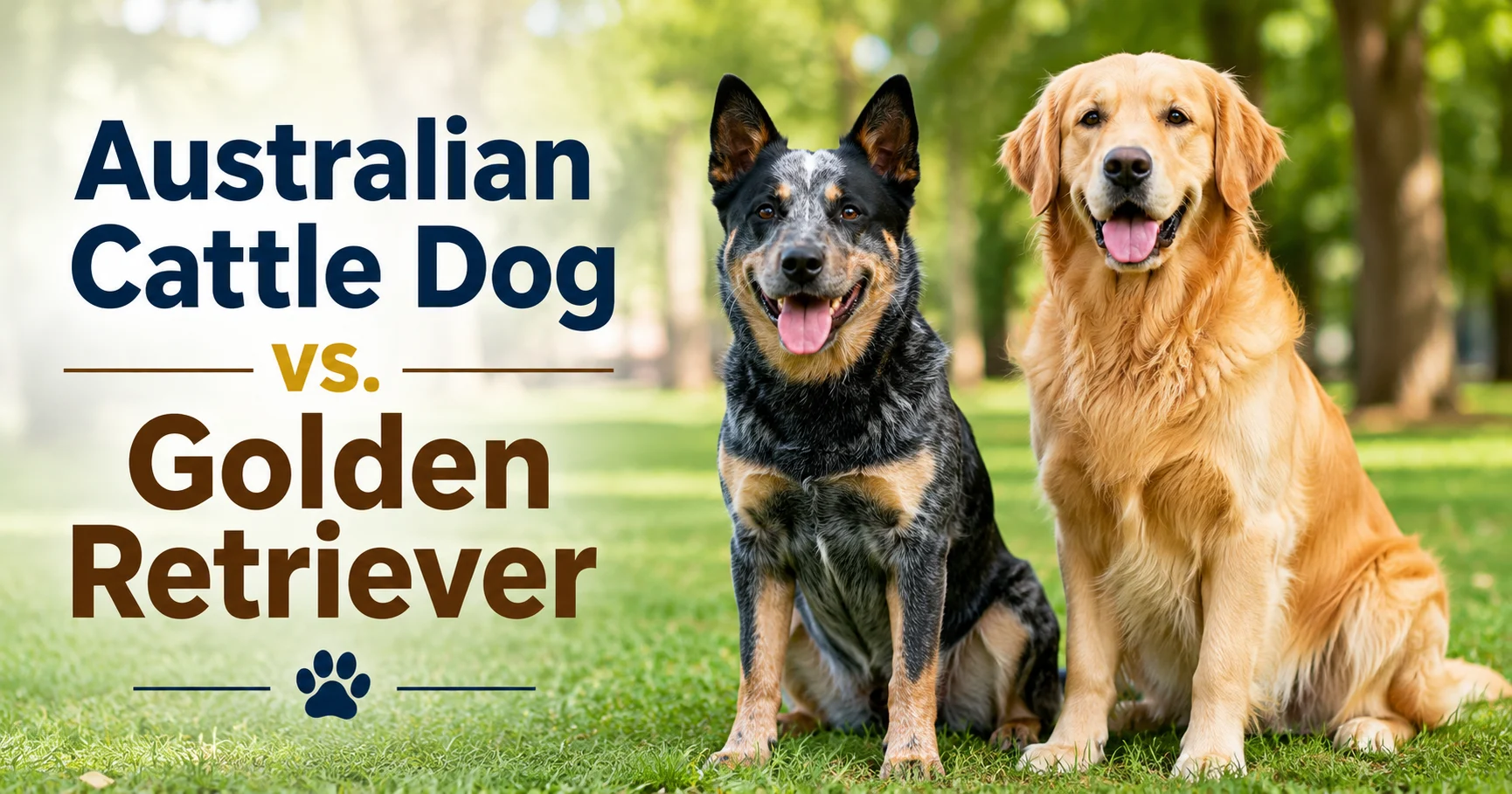 Australian Cattle Dog vs. Golden Retriever comparison outdoors