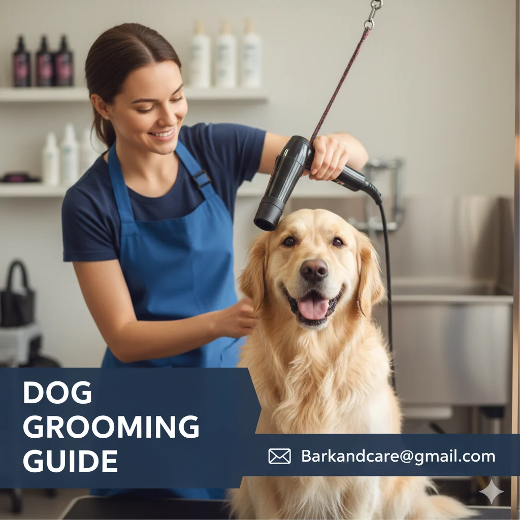 "Step-by-step guide for grooming a dog, including brushing, bathing, and trimming.