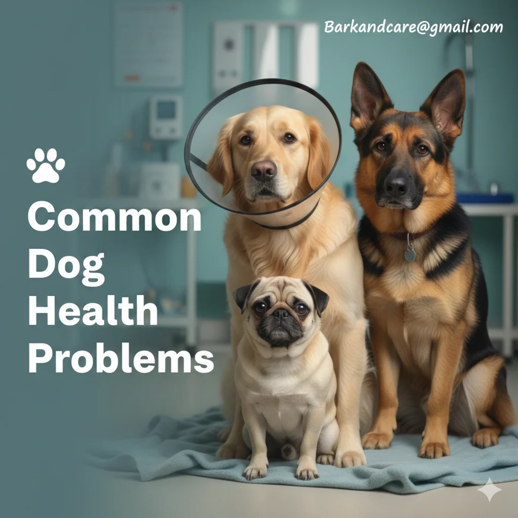 "An infographic showing common dog health problems such as ear infections, skin allergies, digestive issues, dental disease, and joint pain."