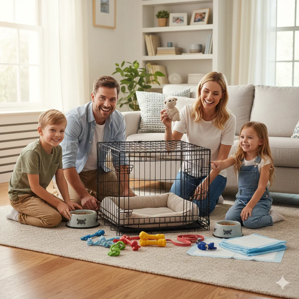  Preparing to train a puppy at home with proper setup, toys, and treats.