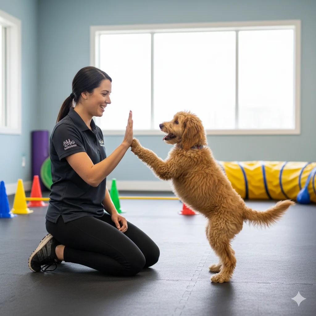  Professional dog trainer giving obedience training near me.