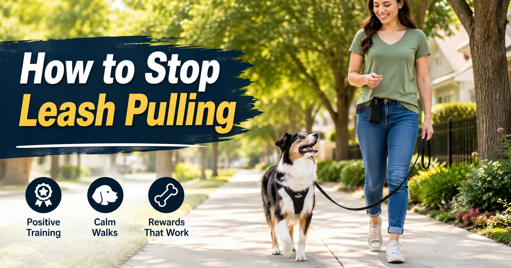 Dog walking calmly beside owner during loose leash training