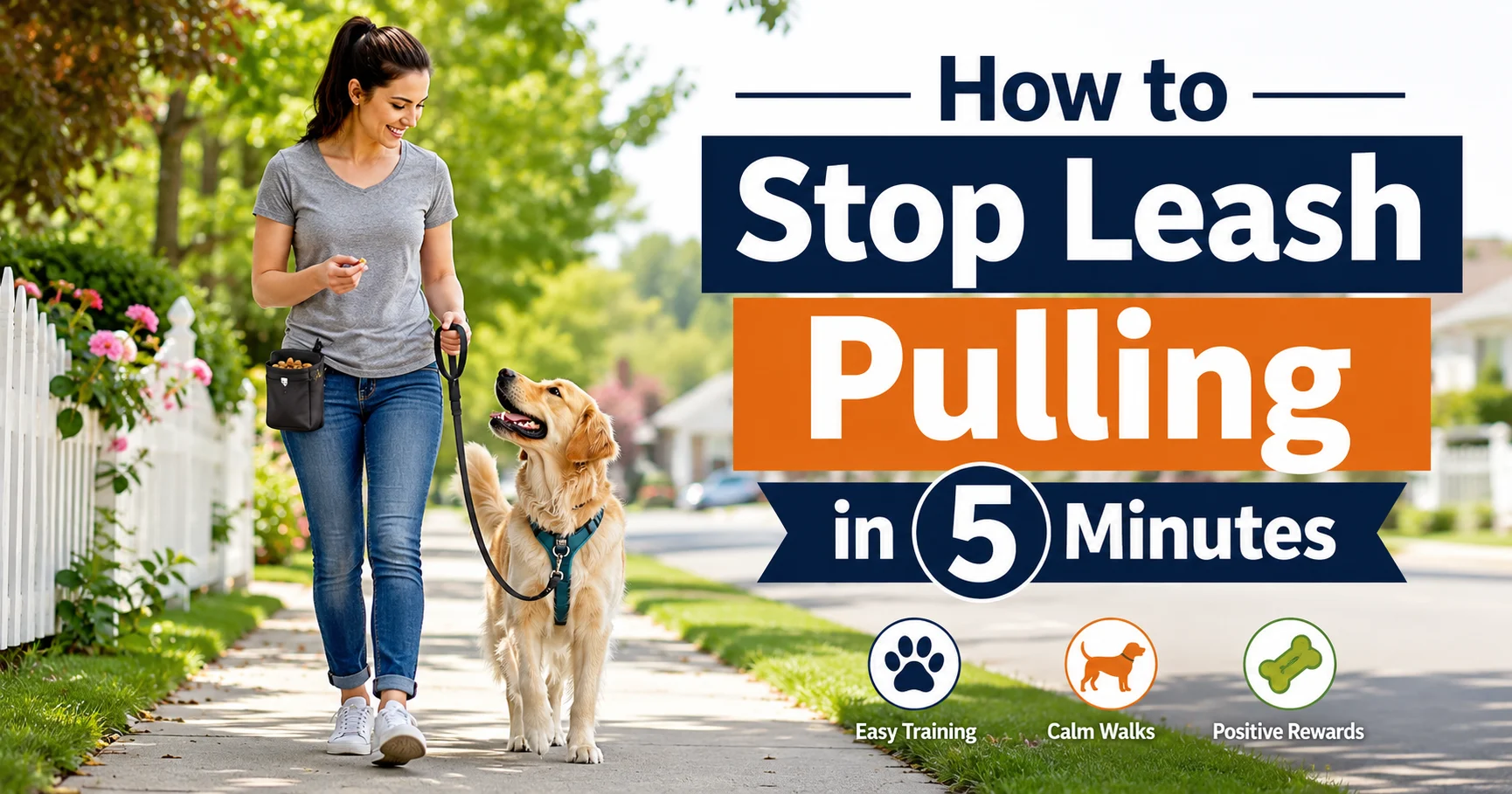 Dog walking calmly beside owner during how to stop leash pulling in 5 minutes training