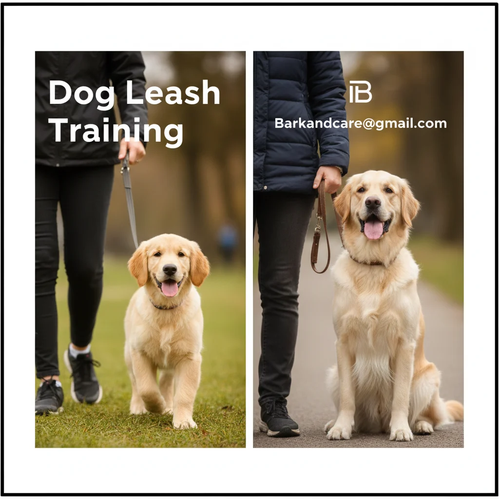 A dog walking beside a person on a leash, staying close and focused as they practice leash training outdoors.