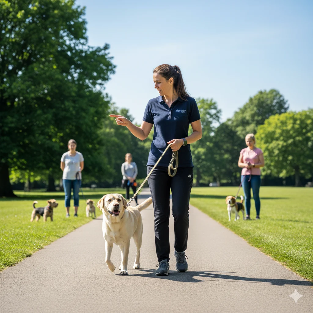  Dog leash training step-by-step guide — trainer teaching heel and loose leash walking.