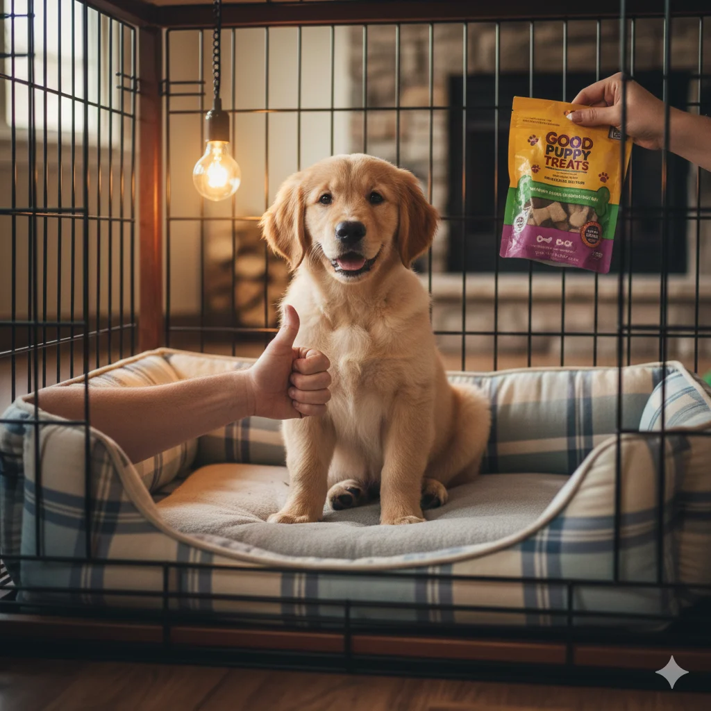 Expert puppy crate training tips with positive reinforcement.