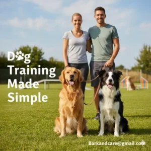 “A person calmly training a dog using simple commands in an outdoor setting.”