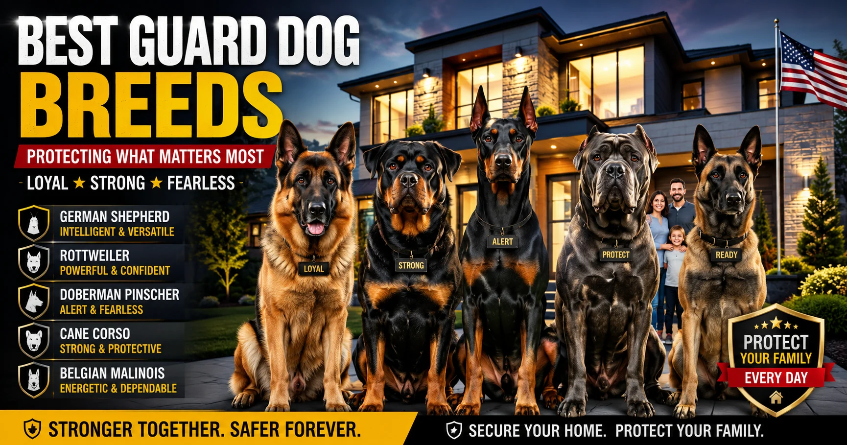 Best guard dog breeds protecting a modern family home in the USA