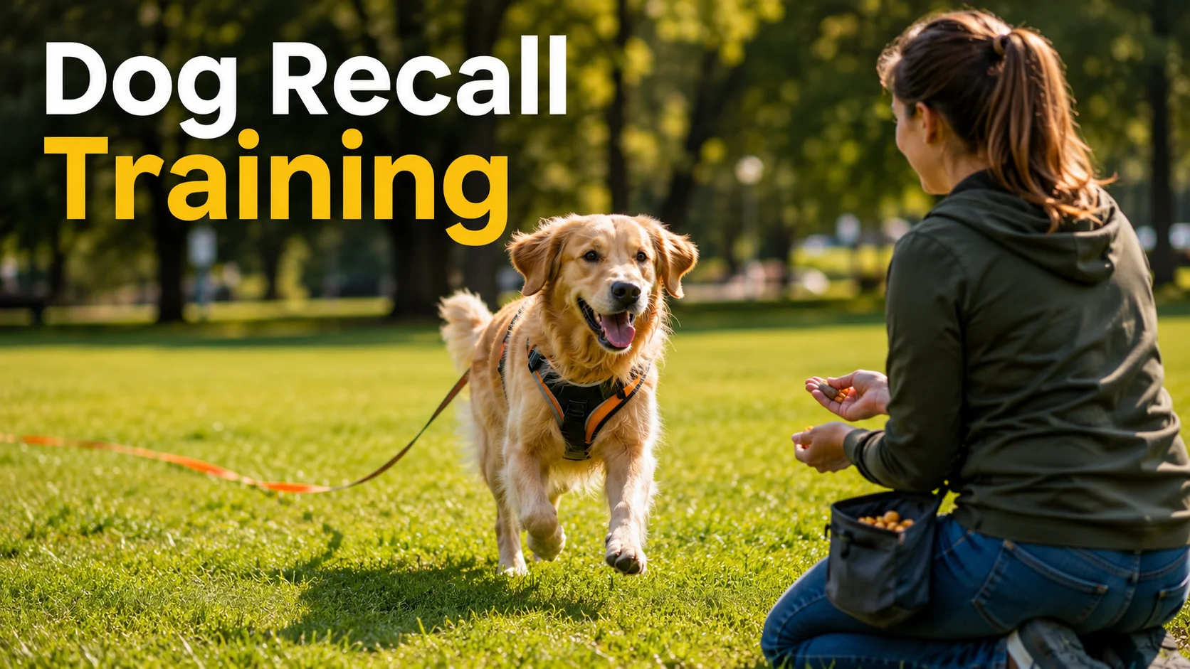 Dog recall training teaches your dog to return to you immediately when called, even when exciting distractions are nearby.