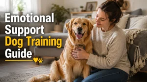 Emotional support dog training guide with steps, obedience tips, ESA vs service dog differences, legal basics, and practical advice.